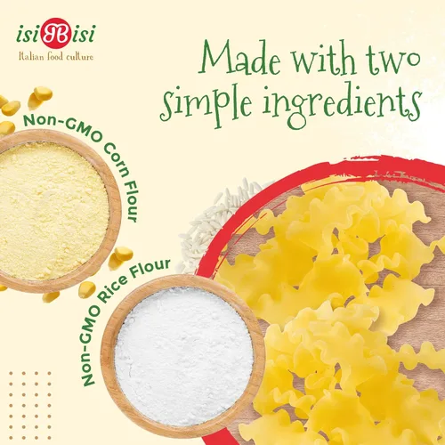 Vista 3 de isiBisi Pasta de Mafalda para bebé sin gluten, mini fideos de lasaña hechos con harina de maíz y harina de arroz, vegano, sin OMG, fabricado