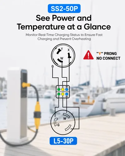 Vista 8 de Adaptador RV de 50 amperios a 30 amperios con certificación ETL, cable adaptador de corriente marina SS2-50P a L5-30R, bloqueo giratorio de 30 A