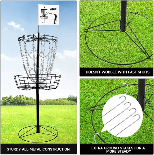 Vista 5 de GSE Portable 12-Chain Disc Golf Basket, Regulation-Size Goal Target PDGA-standard disc golf basket with 12 Lightweight chains, all-metal
