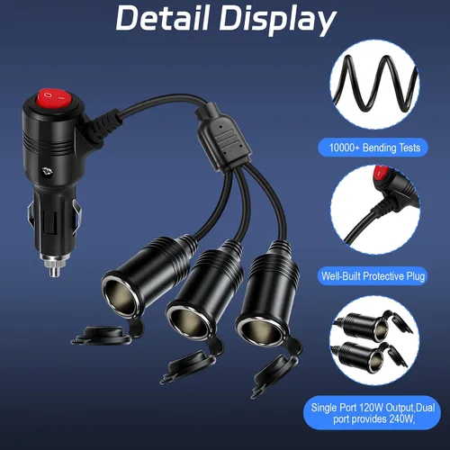 Vista 6 de Divisor de Encendedor de Cigarrillos, Divisor de 12 V, Adaptadores Duales de Encendedor de Cigarrillos para Coches, Enchufe de Encendedor