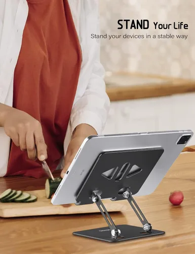 Vista 5 de Aoviho - Soporte para tableta portátil para escritorio, soporte de escritorio ajustable para tableta, soporte de aluminio plegable para iPad Pro