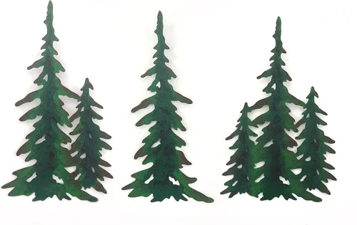Vista 9 de J-Fly Decoración de árbol de Navidad de metal para colgar en la pared de pino, arte de pared de metal para exteriores, arte de pared de pino, arte