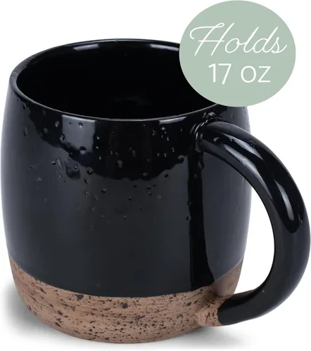 Vista 2 de Elanze Designs Speckled Raw Bottom - Tazas de cerámica de 17 onzas, paquete de 4, color negro