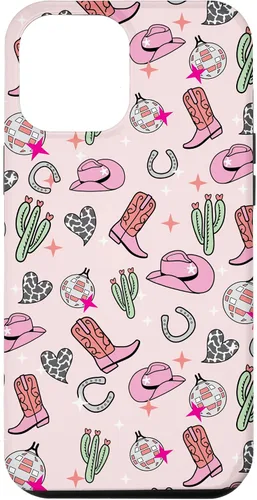 Vista 26 de Cowboy Hat & Boot & Disco Ball Pattern Pink Cowgirl Case for iPhone 17