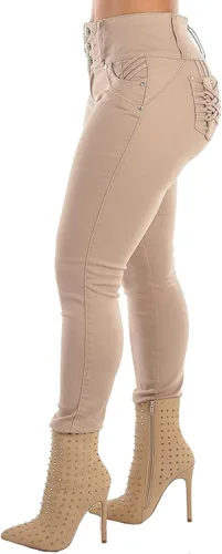 Vista 4 de Jeans levantadores de glúteos para mujer - Jeans Levanta cola ajustados de cintura alta elásticos
