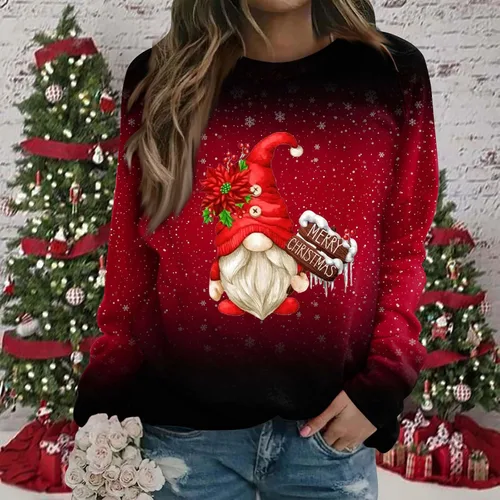 Vista 2 de EOPUING Sudaderas de Navidad para mujer, divertidos gnomos gráficos, talla grande, ajuste holgado, ropa de otoño e invierno 2023