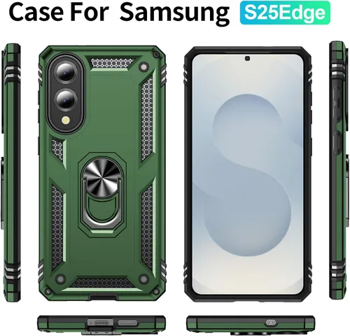 Vista 4 de Funda para Samsung Galaxy S25 Edge: Galaxy S25 Edge con protector de pantalla - Fundas protectoras de grado militar con soporte de anillo de dedo