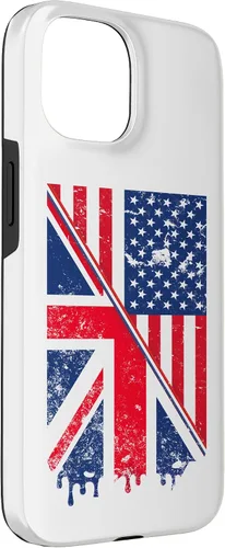 Vista 3 de Funda para iPhone 15 Union Jack y bandera estadounidense para expatriados británicos y estadounidenses
