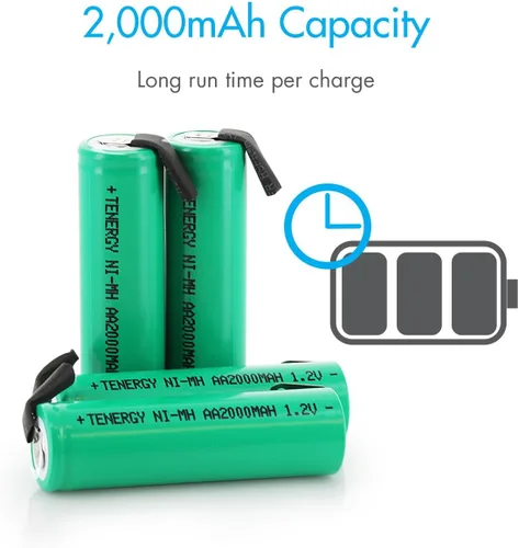 Vista 3 de Tenergy AA 1.2V NiMH 2000mAh Pilas AA recargables con parte superior plana con pestañas, paquete de 48