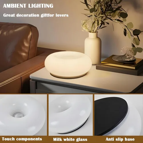 Vista 5 de Lámpara de dona blanca de diseño creativo, aplique de pared enchufable o lámpara de mesa Lámpara de ambiente de doble uso, moderna lámpara de pared