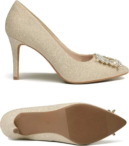 Vista 2 de DREAM PAIRS Zapatos de vestir de novia con punta cerrada para mujer, tacón de aguja brillante y sexy con punta puntiaguda