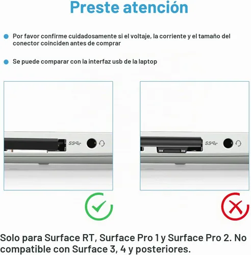 Vista 6 de Cargador adaptador de CA de fuente de alimentación de tableta de 24 W para Microsoft Surface RT, Surface 2, Surface Pro 1, Surface 1512 1516 i5 i7