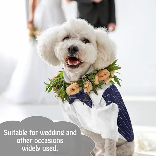 Vista 2 de Camisa para perro, ropa de esmoquin para mascotas, disfraz de corbatín, ropa formal para perros con corbata, corbata de moño de boda para cachorros
