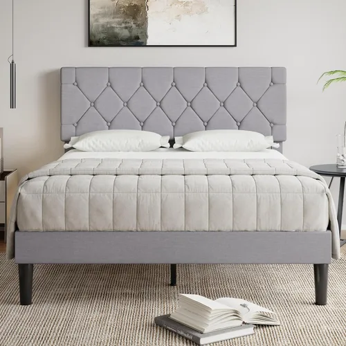 Vista 11 de VECELO Twin Bed Frame with Upholstered Tufted Headboard, Beige