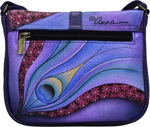 Vista 2 de Anna by Anuschka Bandolera con solapa de cuero genuino pintado a mano para mujer
