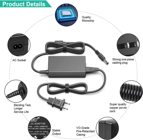 Vista 5 de [Listado UL] HKY Adaptador de repuesto Dymo DC 24V adaptador de alimentación Cable de alimentación para 4XL 5XL 310 315 320 330 400 450 450SE 550