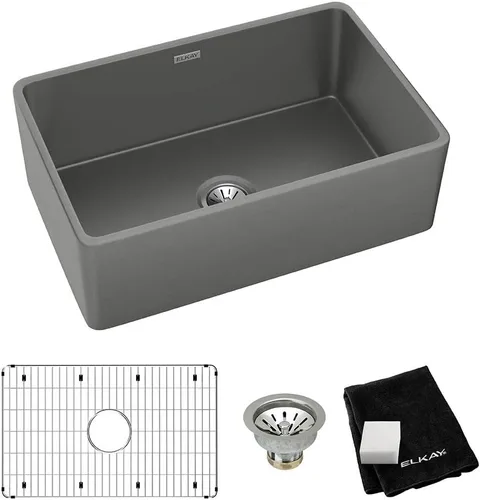 Vista 18 de Elkay SWU1517WH - Fregadero de barra de montaje inferior de arcilla refractaria de 16-7/16" x 18-15/16" x 9-1/16", color blanco