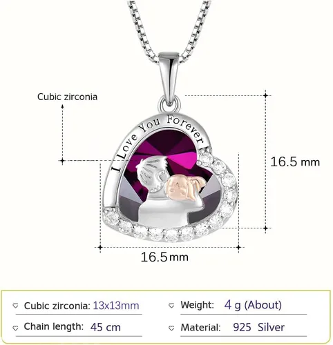 Vista 4 de Collar para padre e hija, regalos de cumpleaños de parte de la hija, collar de plata de ley 925, collar con piedra natal de corazón de amor