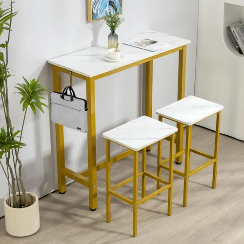 Vista 2 de Finnhomy Juego de mesa de bar, mesa de pub de 39.3 pulgadas, mesa rectangular de altura de barra, mesa de bar con taburetes, juego de mesa de cocina