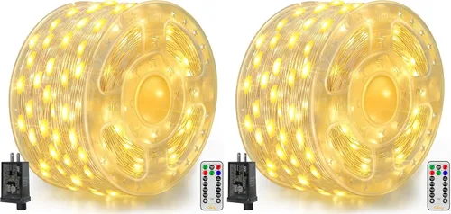 Vista 12 de Ollny Luces de Navidad de color blanco cálido, 600 LED de 197 pies, luces de árbol de Navidad IP67 impermeables, luces de hadas enchufables
