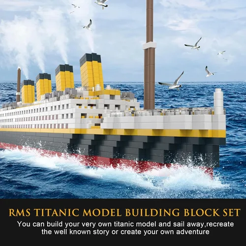 Vista 2 de Juego de construcción micro mini del Titanic, 1878 piezas de juguetes de construcción de modelo de barco grande, juguetes educativos de bricolaje