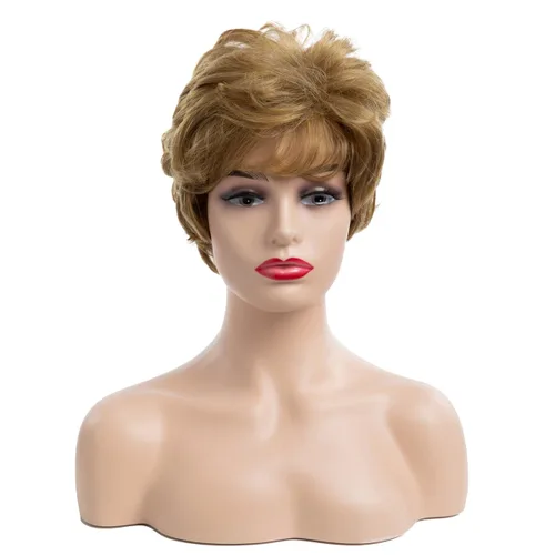 Vista 2 de Peluca corta rubia Pixie sintética en capas Cosplay pelucas completas para mujeres blancas