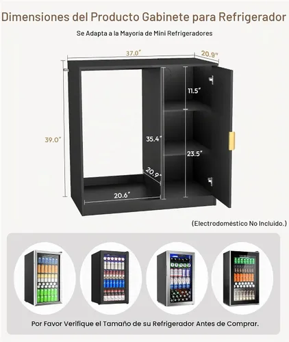 Vista 3 de Lamtor Mini gabinete para refrigerador estriado de 37 pulgadas con Negro