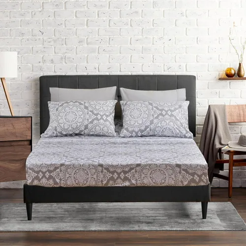 Vista 24 de American Home Collection - Juego de sábanas y fundas de almohada estampadas de 6 piezas, con 14 pulgadas de caída; sábanas de microfibra con doble