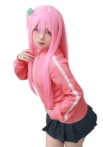 Vista 7 de C-ZOFEK Gotou Hitori Peluca larga recta rosa Cosplay (rosa)