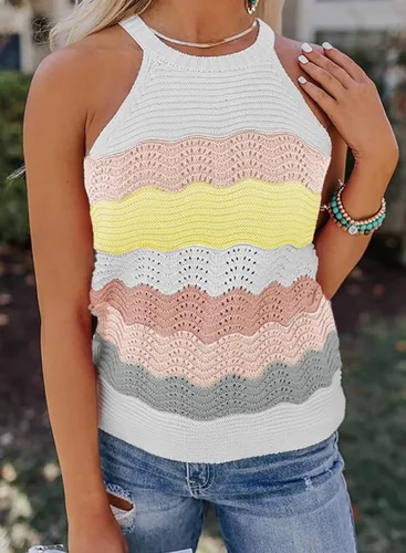 Vista 2 de FARYSAYS Womens Summer Crewneck Tank Tops Knit Color Block Sleeveless Shirts