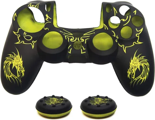 Vista 7 de BRHE - Funda protectora de silicona antideslizante para PS4, compatible con PS4 SlimPS4 Pro inalámbricocontrolador de gamepad con cable con 2 tapas