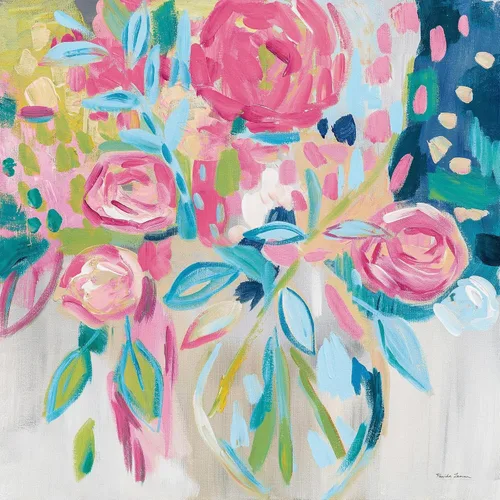 Vista 8 de ART.COM Farida Zaman - Lienzo enmarcado para pared, diseño floral rosa de verano, decoración botánica, 16 x 16 pulgadas, marco negro con paspartú