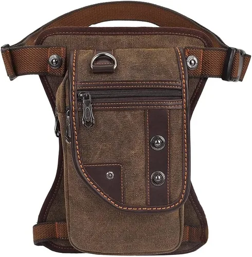 Vista 14 de Bolso de mensajero de lona vintage para hombre, bolso de mensajero de retazos de cuero en el pecho