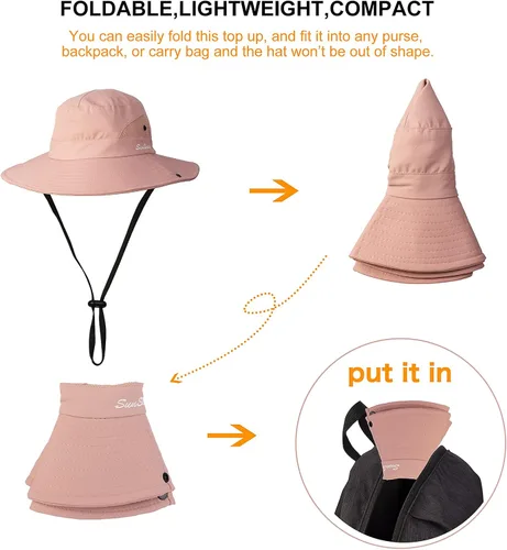 Vista 5 de Tutuko Sombreros de sol de ala ancha para mujer, plegables, protección UV, para playa, cola de caballo de malla, sombrero de pesca