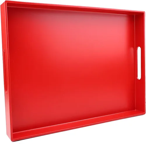 Vista 12 de Bandeja azul para mesa de café, bandeja decorativa rectangular de plástico con asas para entretenimiento, patio al aire libre, sala de estar
