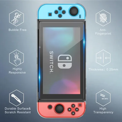 Vista 7 de HEYSTOP Funda compatible con Nintendo Switch, funda protectora de TPU suave acoplable para Nintendo Switch con protector de pantalla de vidrio