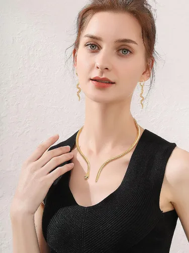 Vista 6 de Long tiantian Juego de joyas de serpiente para mujer, aretes colgantes de serpiente, pulsera de serpiente brillante, ajustable, collar de serpiente