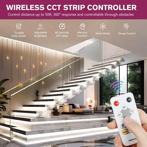 Vista 7 de EMITEVER COB Tira de luz LED sintonizable blanca 2700K-6500K, kit de cinta LED CCT regulable de 24 V de 16.4 pies, alta densidad 3200 LED CRI90+