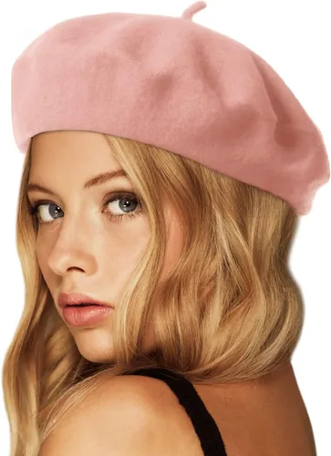 Vista 11 de Wheebo Boina de lana, color sólido, estilo francés, gorro cálido de invierno para mujeres y niñas Albaricoque
