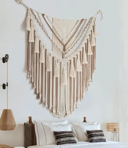 Vista 4 de Jakalin Decoración grande de macramé para colgar en la pared, paneles bohemios, hechos a mano, arte de pared para sala de estar, dormitorio