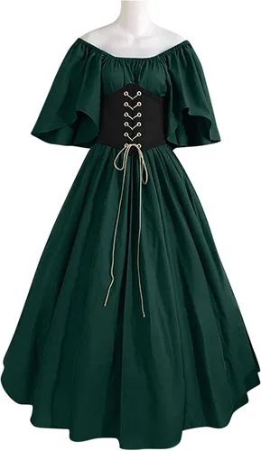 Vista 4 de Blczomt Vestidos retro de manga acampanada para mujer vestido de fiesta de Halloween vestido medieval renacentista victoriano