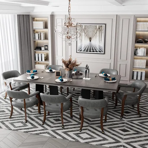 Vista 42 de Juego de 2 sillas de comedor con ruedas, poliuretano gris antiguo Gris (Antique Grey)