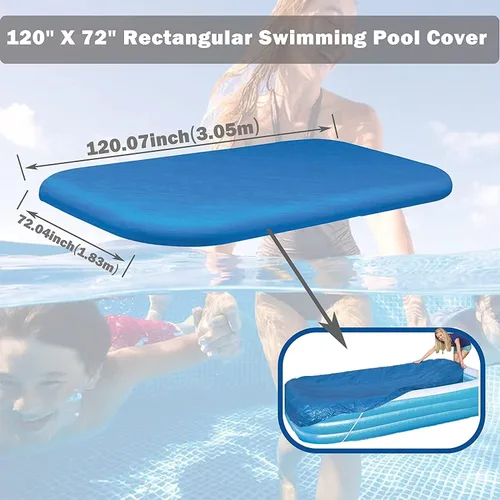 Vista 3 de Cubierta rectangular para piscina, cubiertas de piscina sobre el suelo, cubierta inflable para centros de natación, tamaño 120 x 72 pulgadas