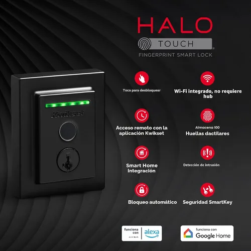 Vista 10 de Kwikset Halo Touch bloqueo inteligente con huella dactilar y WiFi, cerradura de puerta sin llave, desbloqueo automático por geolocalización