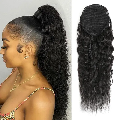 Vista 7 de Adette Colas de caballo rizadas de 12 pulgadas, extensiones de cabello humano con cordón, extensiones de cabello rizado con clip en cola de caballo
