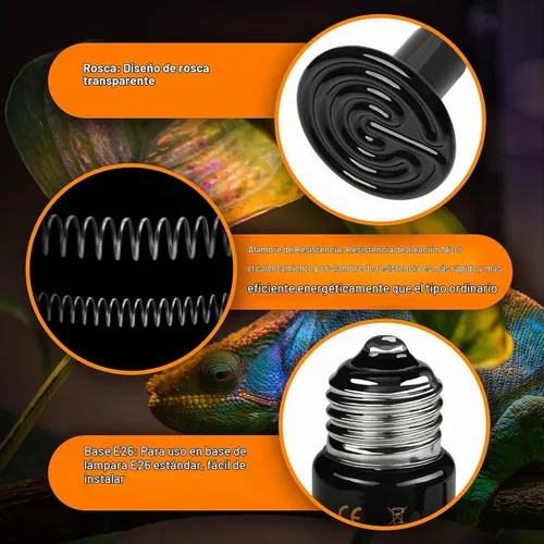 Vista 3 de HealSmart - Lámpara de calor para reptiles de 100 W, paquete de 2 unidades, emisor de calor de cerámica, sin emisión de luz, bombillas de calor