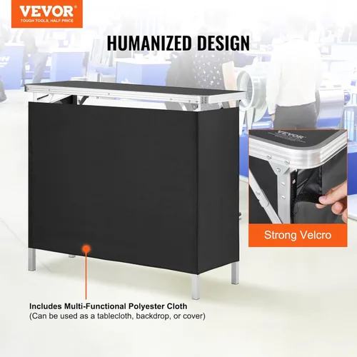 Vista 4 de VEVOR Mesa de Bar Portátil Plegable, Mesa de Podio para Ferias Comerciales para Interiores, Exteriores, Fiestas, Picnic, Exposición, Incluye Estuche