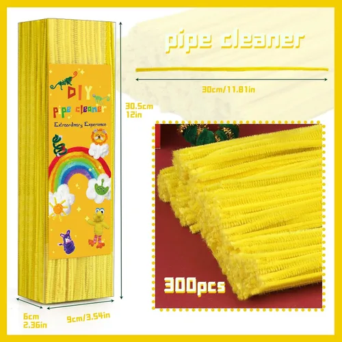 Vista 2 de Iuuidu 300 piezas de tallos de felpilla para limpiar pipas amarillas, suministros de manualidades, cepillo limpiador de tuberías para bricolaje