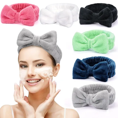 Vista 7 de UMIKU Paquete de 8 diademas faciales para mujeres - Suaves en polar de coral, cosméticas y para el cuidado de la piel, envolturas para el cabello