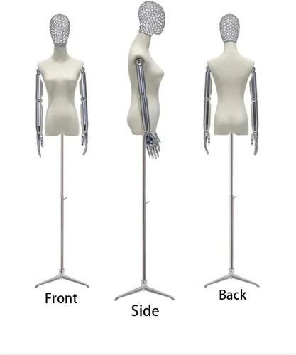 Vista 7 de Maniquí de forma de vestido femenino con ruedas universales, cuerpo de modelo, torso con brazos y cabeza desmontables para ferias de manualidades